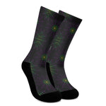 Purple And Green Spider Web Print Crew Socks