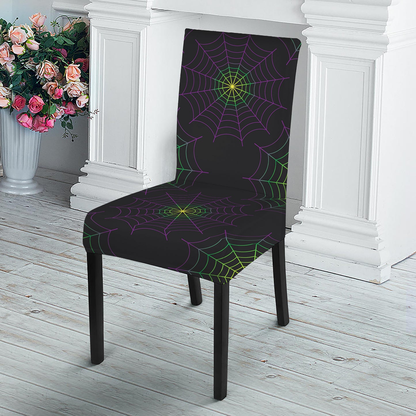 Purple And Green Spider Web Print Dining Chair Slipcover