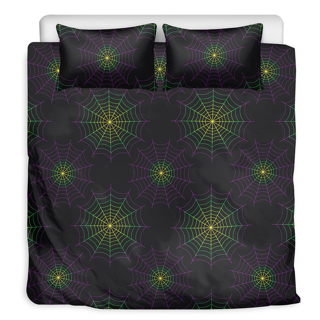 Purple And Green Spider Web Print Duvet Cover Bedding Set
