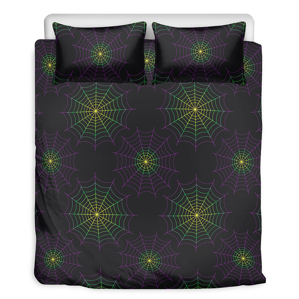 Purple And Green Spider Web Print Duvet Cover Bedding Set
