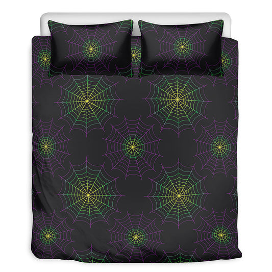 Purple And Green Spider Web Print Duvet Cover Bedding Set