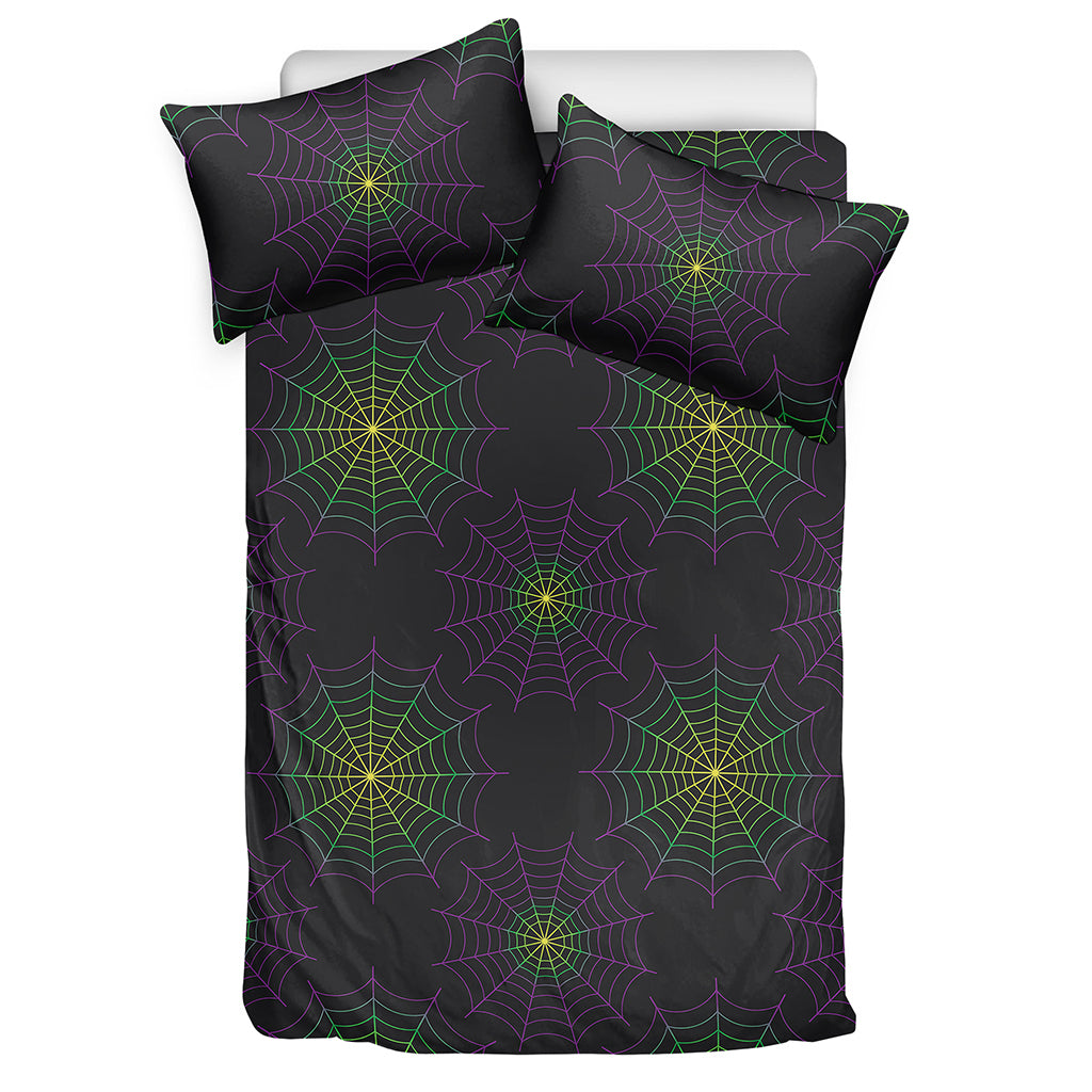 Purple And Green Spider Web Print Duvet Cover Bedding Set