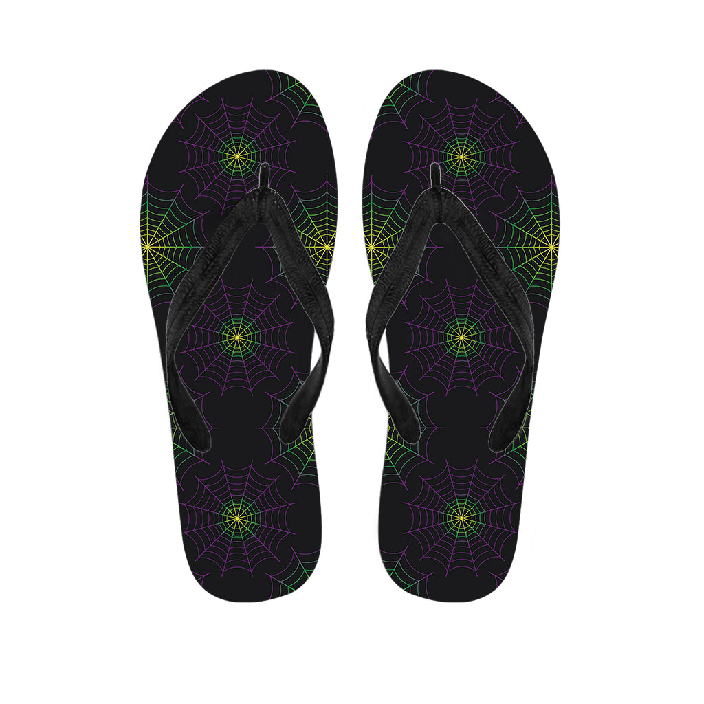 Purple And Green Spider Web Print Flip Flops