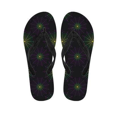 Purple And Green Spider Web Print Flip Flops