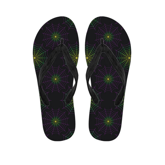 Purple And Green Spider Web Print Flip Flops