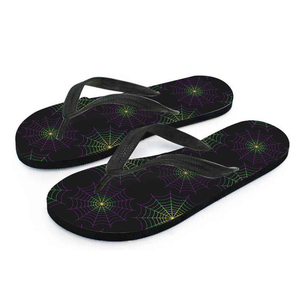 Purple And Green Spider Web Print Flip Flops