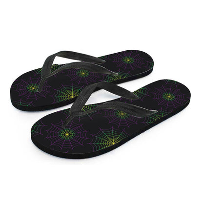 Purple And Green Spider Web Print Flip Flops