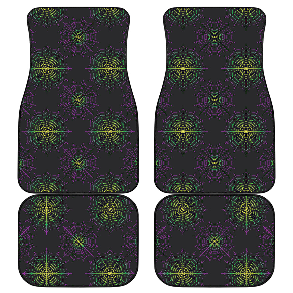 Purple And Green Spider Web Print Front and Back Car Floor Mats