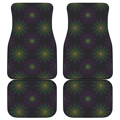 Purple And Green Spider Web Print Front and Back Car Floor Mats