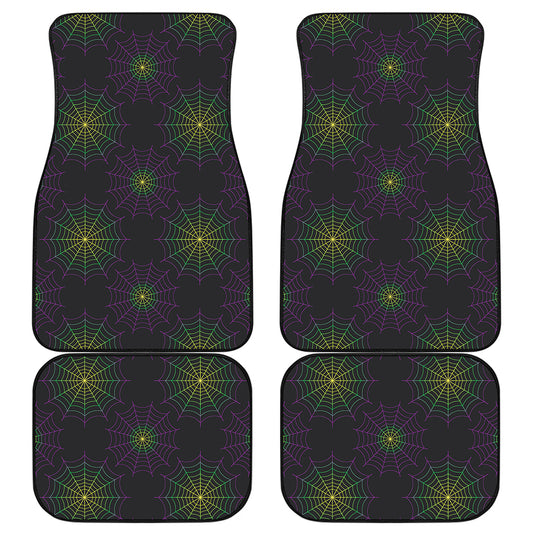Purple And Green Spider Web Print Front and Back Car Floor Mats