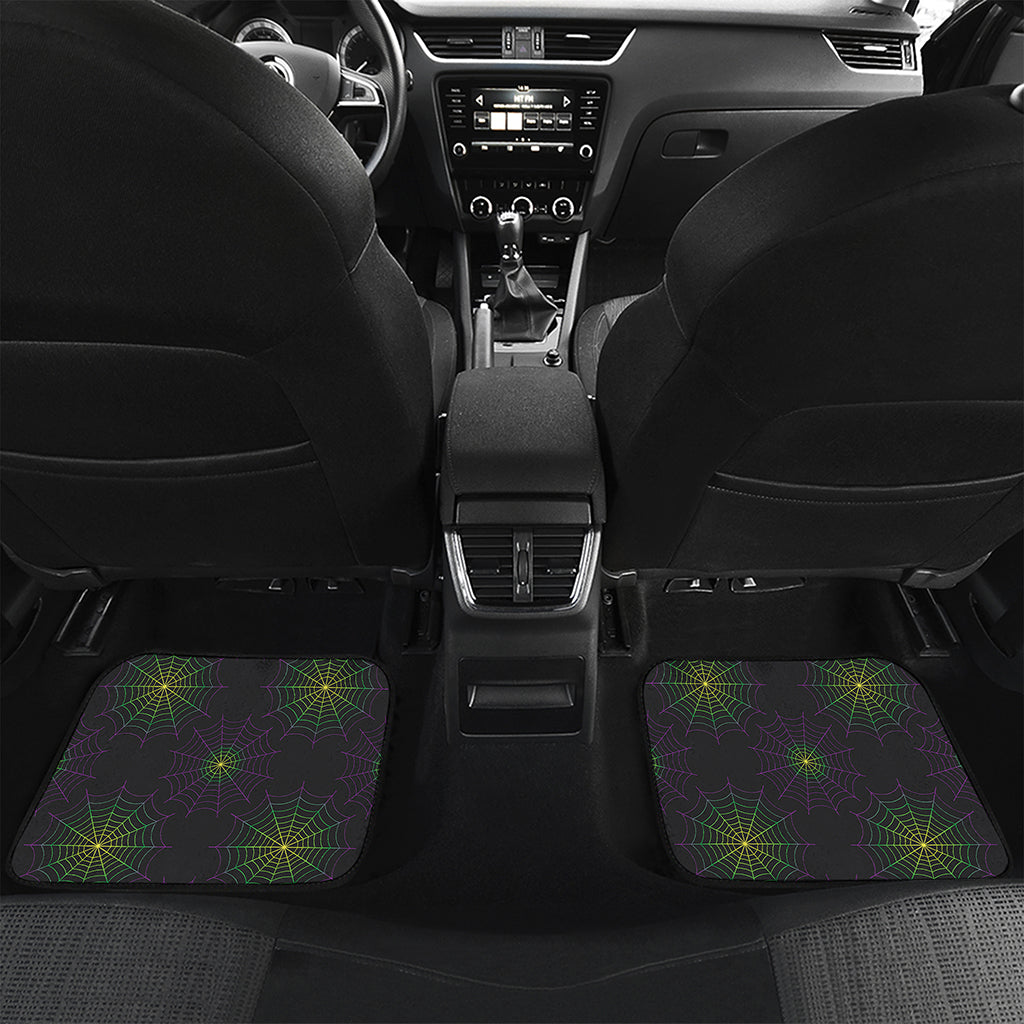 Purple And Green Spider Web Print Front and Back Car Floor Mats
