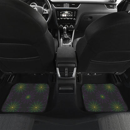 Purple And Green Spider Web Print Front and Back Car Floor Mats