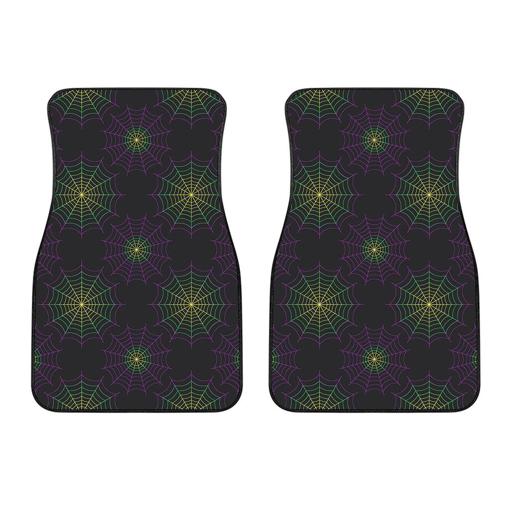 Purple And Green Spider Web Print Front Car Floor Mats