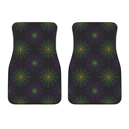 Purple And Green Spider Web Print Front Car Floor Mats