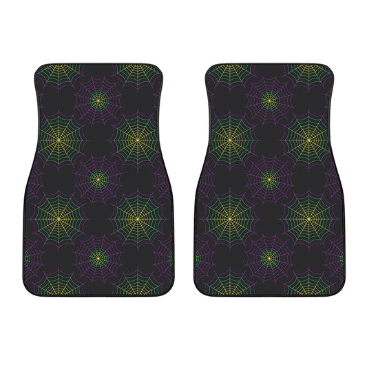 Purple And Green Spider Web Print Front Car Floor Mats