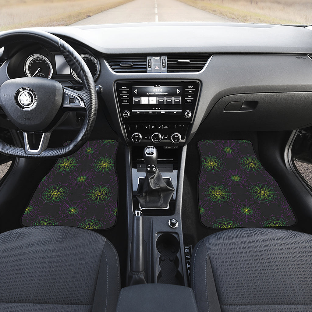 Purple And Green Spider Web Print Front Car Floor Mats