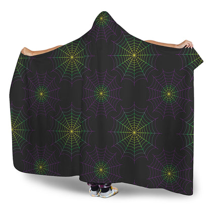 Purple And Green Spider Web Print Hooded Blanket
