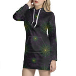 Purple And Green Spider Web Print Hoodie Dress