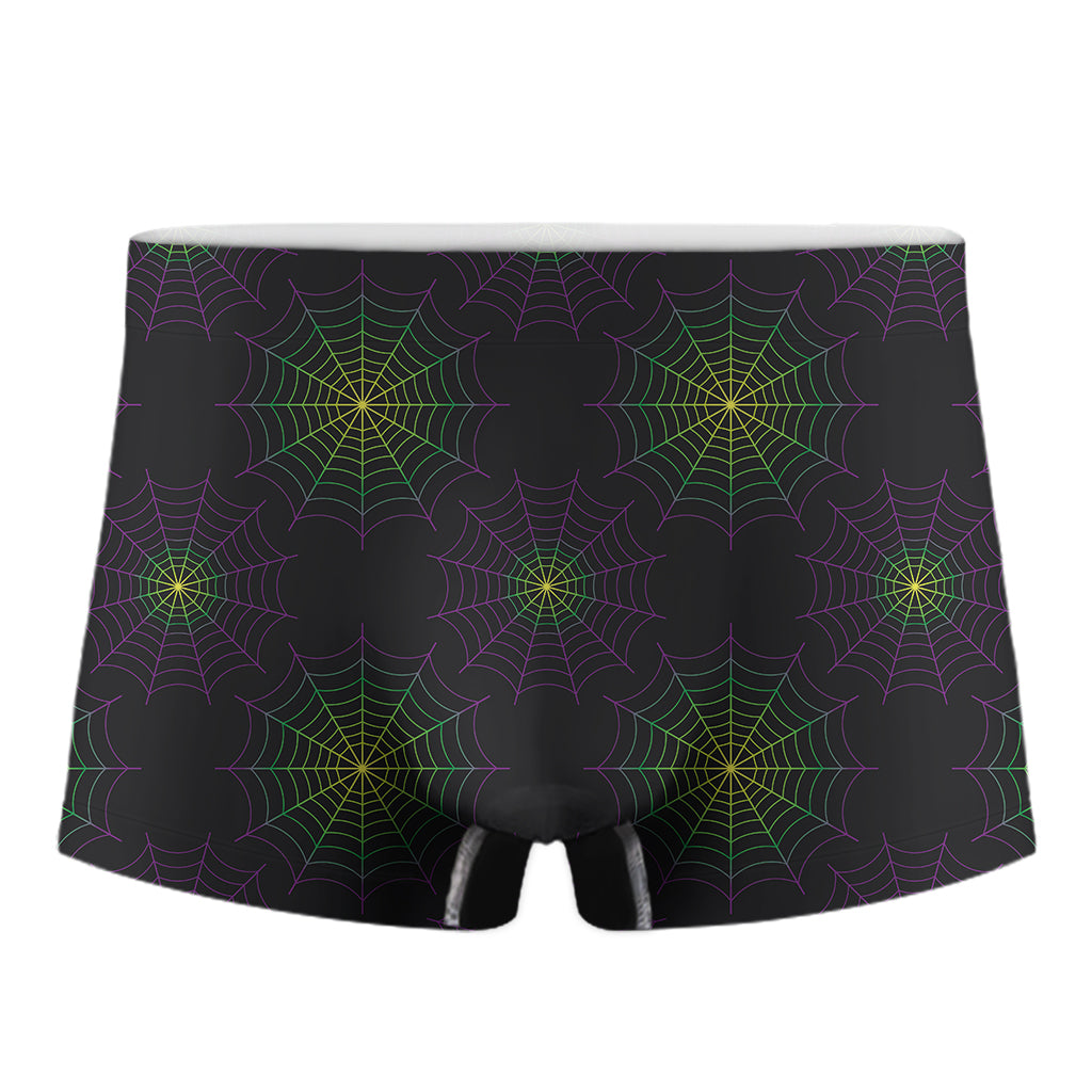 Purple And Green Spider Web Print Men's Boxer Briefs