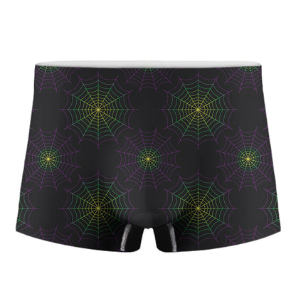 Purple And Green Spider Web Print Men's Boxer Briefs