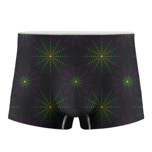 Purple And Green Spider Web Print Men's Boxer Briefs