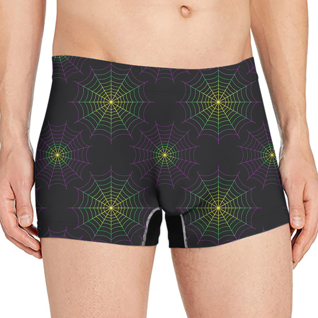 Purple And Green Spider Web Print Men's Boxer Briefs