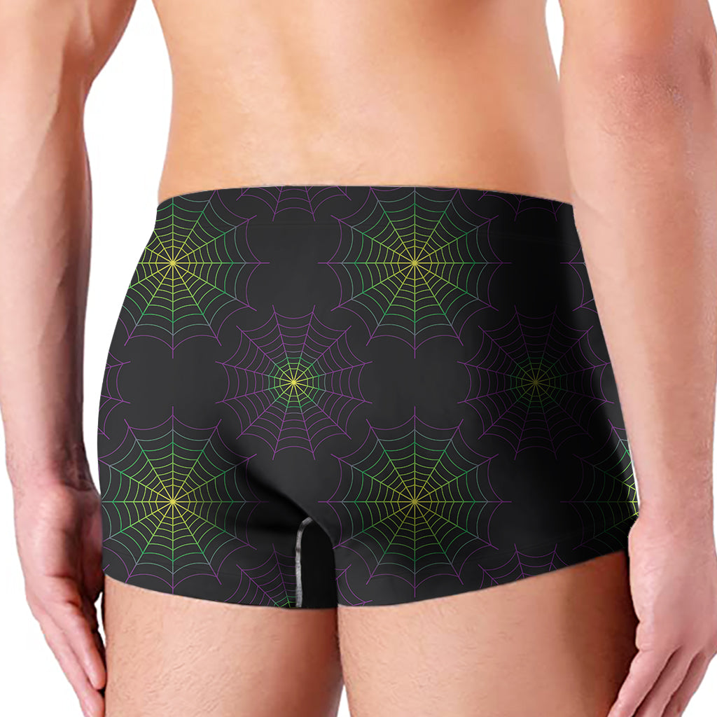 Purple And Green Spider Web Print Men's Boxer Briefs