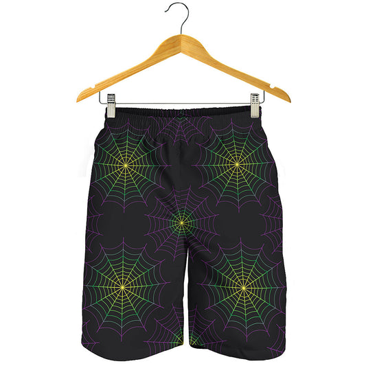 Purple And Green Spider Web Print Men's Shorts