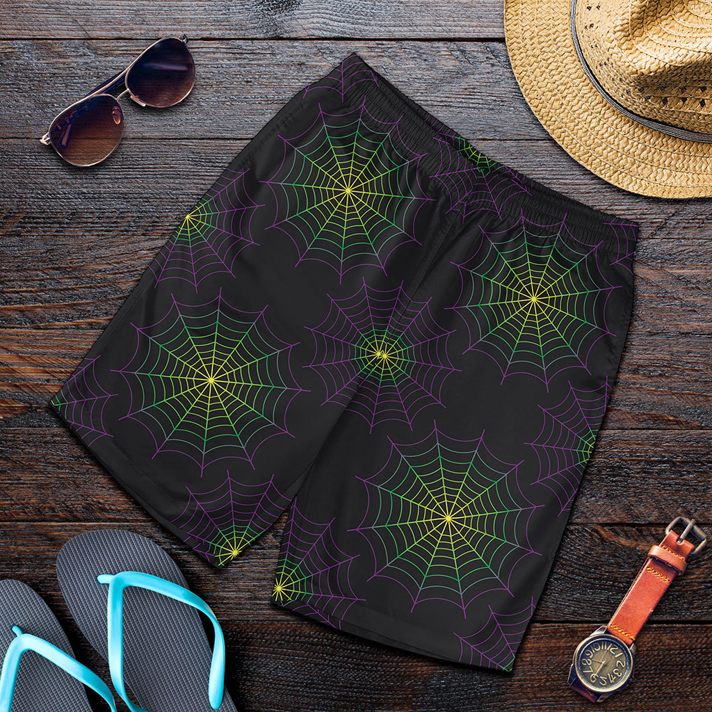 Purple And Green Spider Web Print Men's Shorts