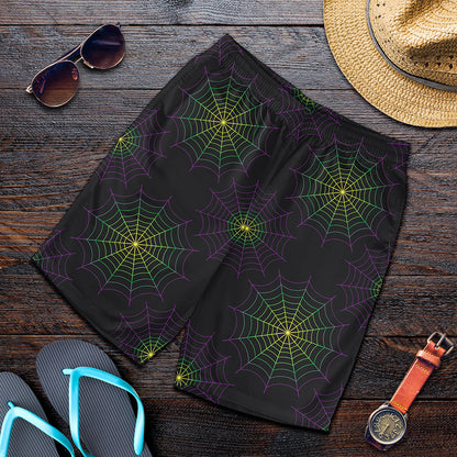 Purple And Green Spider Web Print Men's Shorts