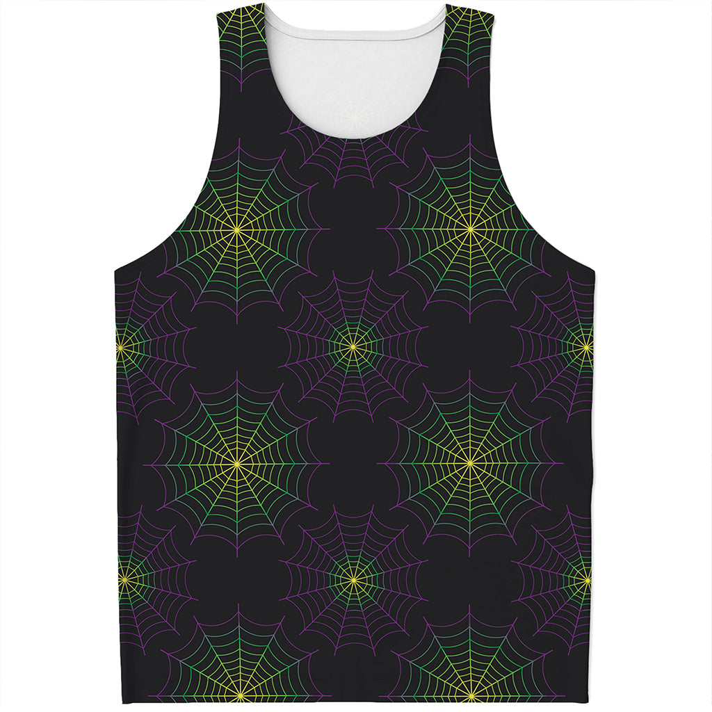 Purple And Green Spider Web Print Men's Tank Top