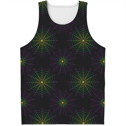 Purple And Green Spider Web Print Men's Tank Top