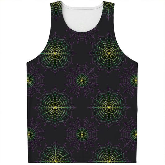 Purple And Green Spider Web Print Men's Tank Top