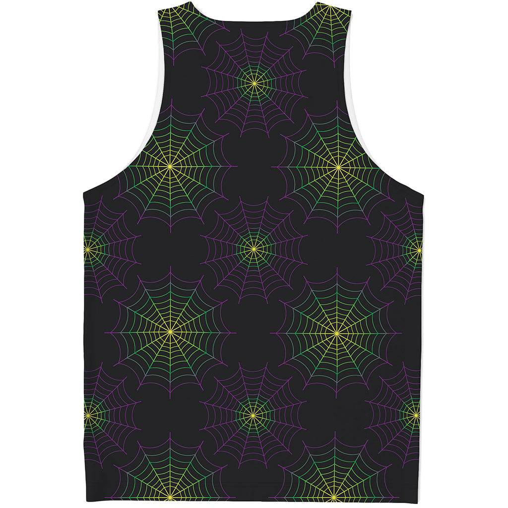 Purple And Green Spider Web Print Men's Tank Top