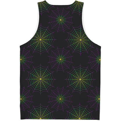 Purple And Green Spider Web Print Men's Tank Top