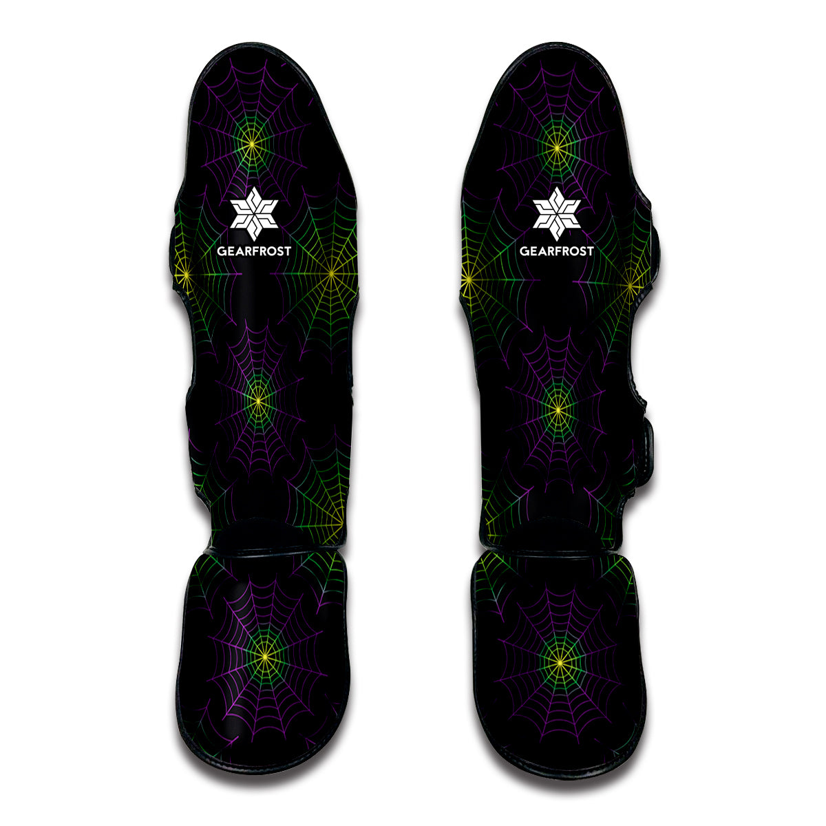 Purple And Green Spider Web Print Muay Thai Shin Guard