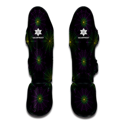 Purple And Green Spider Web Print Muay Thai Shin Guard