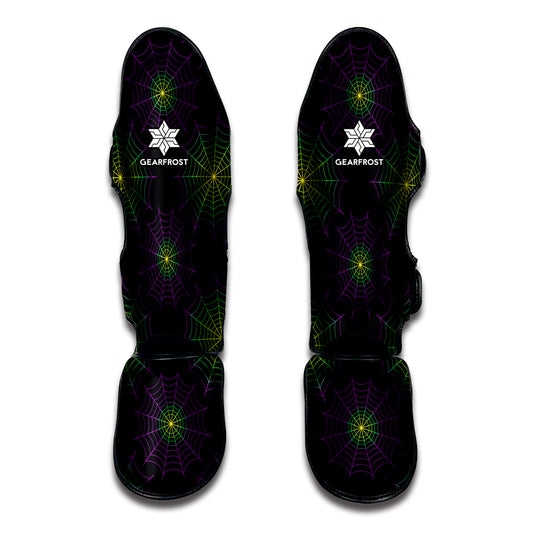 Purple And Green Spider Web Print Muay Thai Shin Guard