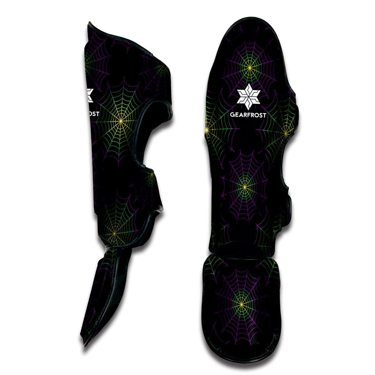Purple And Green Spider Web Print Muay Thai Shin Guard