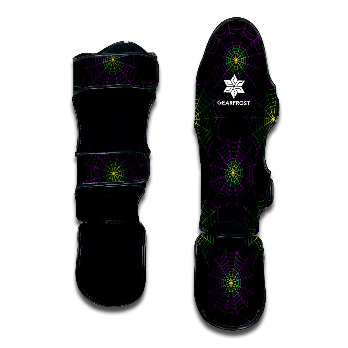 Purple And Green Spider Web Print Muay Thai Shin Guard
