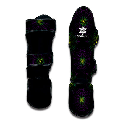Purple And Green Spider Web Print Muay Thai Shin Guard