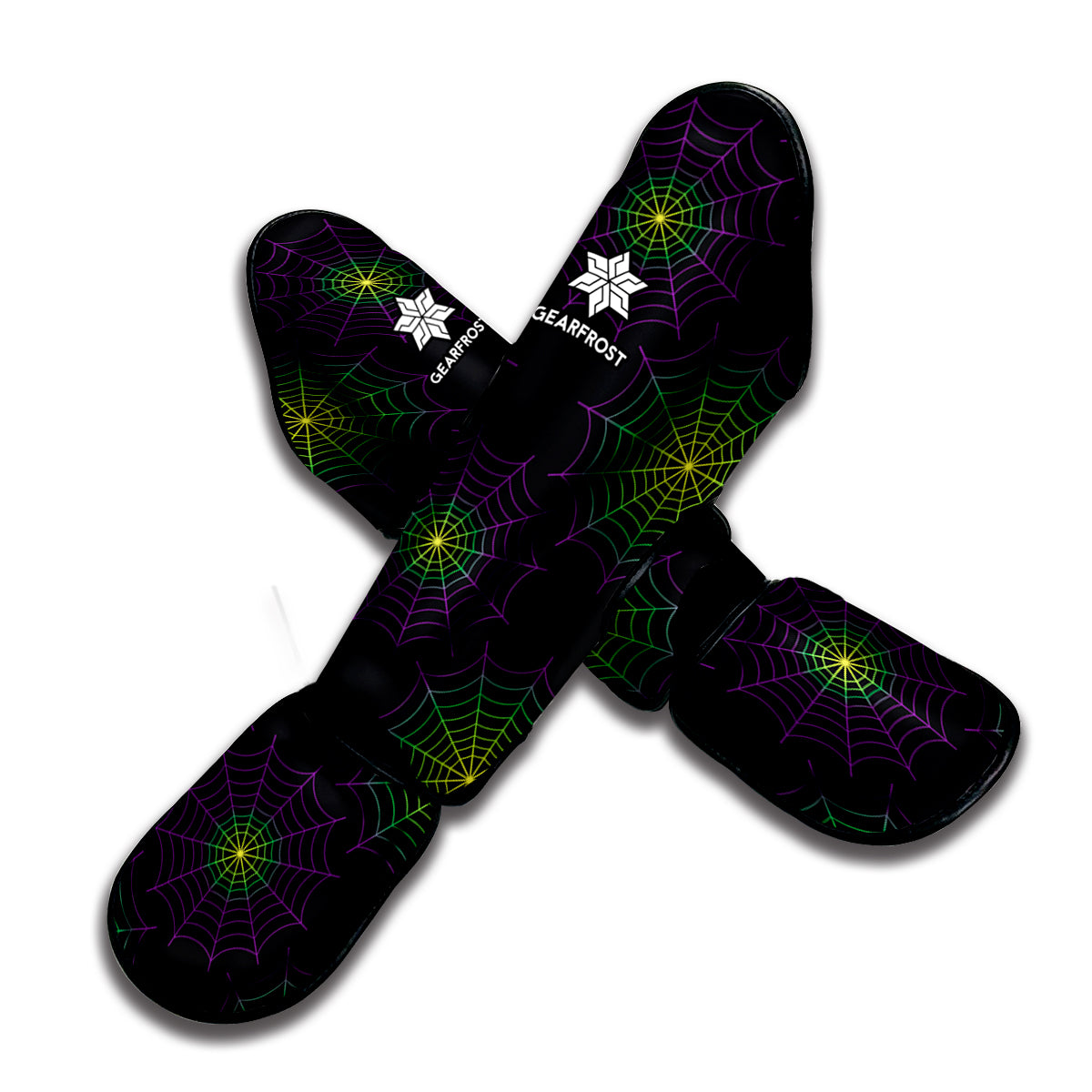 Purple And Green Spider Web Print Muay Thai Shin Guard