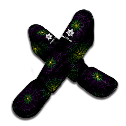 Purple And Green Spider Web Print Muay Thai Shin Guard