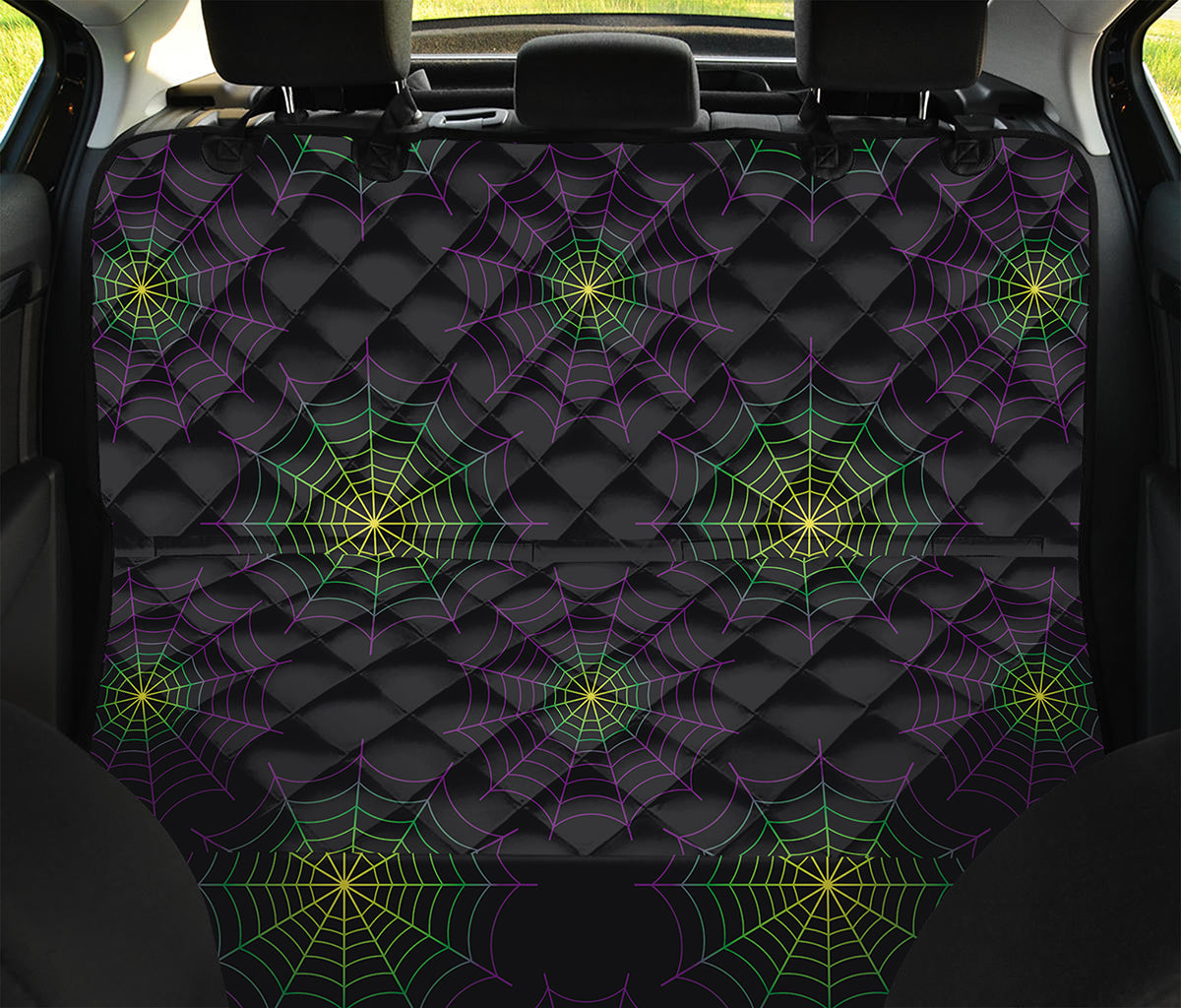 Purple And Green Spider Web Print Pet Car Back Seat Cover