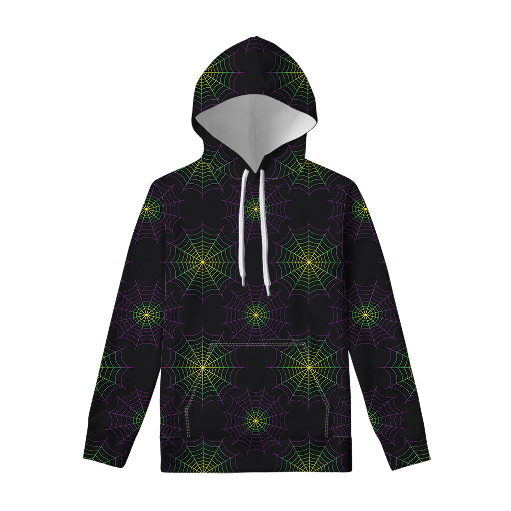 Purple And Green Spider Web Print Pullover Hoodie