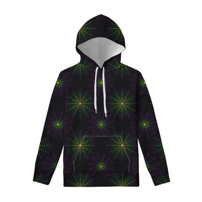 Purple And Green Spider Web Print Pullover Hoodie
