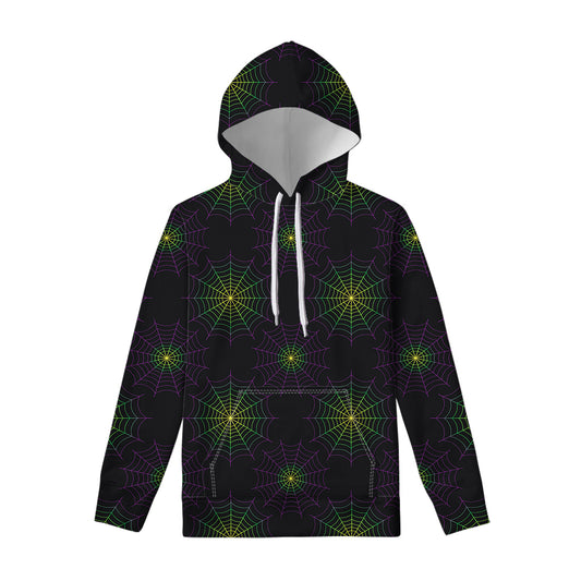 Purple And Green Spider Web Print Pullover Hoodie