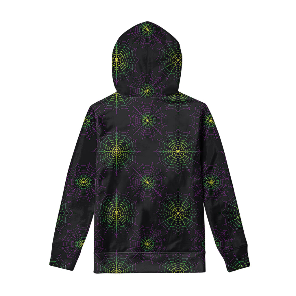 Purple And Green Spider Web Print Pullover Hoodie