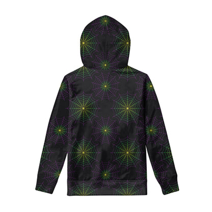 Purple And Green Spider Web Print Pullover Hoodie