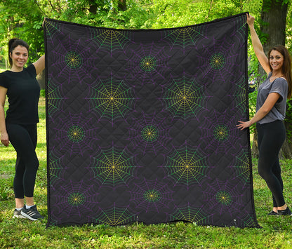 Purple And Green Spider Web Print Quilt